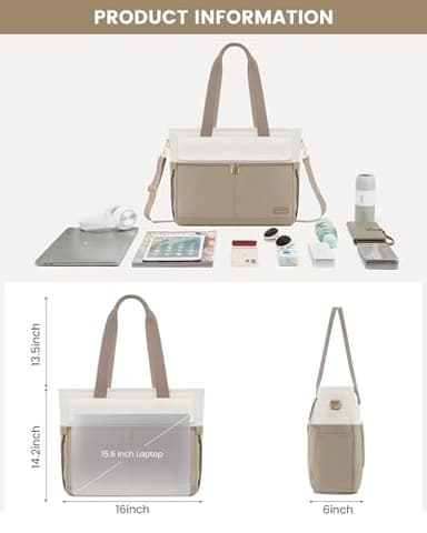 LOVEVOOK Laptop Bag for Women 15.6 Inch Canvas Laptop Large Capacity Work Bags Mutiple Pockets Teacher Bag Water Resistant Computer Bags for Business Travel Nurse, Khaki - Image 3