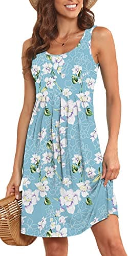 Akihoo Women Casual Summer Tank Sleeveless Pleated Sun Dress Flower S - Image 3