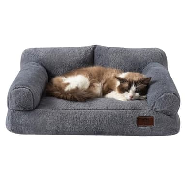 Hollypet Fluffy Plush Dog Cat Pet Couch Soft Calming Sofa Bed for Medium Small Cats and Dogs, Gray - Image 2