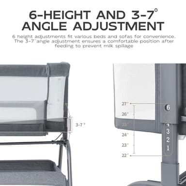 BabyBond Baby Bassinet, 3 in 1 Bassinet Bedside Sleeper with Washable Soft Mattress and Sheet, 6 Height Adjustable Bedside Crib, 4-Sided Mesh Bedside Bassinet for Baby - Image 6