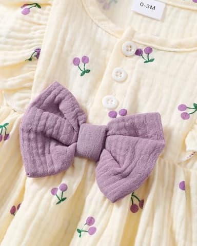 sweetabby 18 Months Girl Clothes Toddler Girl Dresses Linen Summer Outfit Girls White Grape Swing Dress Princess Ruffle Short Sleeve Sundress 18-24 Months - Image 6
