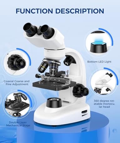 Compound Binocular Microscope for Adults, Professionals & Kids, 40X-2000X Magnification with LED Illumination, Mechanical Stage, WF10x & WF25x Eyepieces，Compatible for Lab, School, Home Education - Image 7