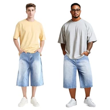 GINGTTO Mens Baggy Jorts Y2k Long Jean Shorts for Men 90s Wide Leg Denim Shorts Men Loose Light Blue 40 - Image 4