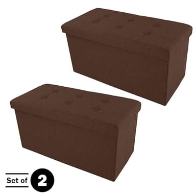 Lavish Home Ottoman Set of 2 - Ottoman Foot Rest, Linen Chest, or Storage Bench Set - 30in Ottomans for Living Room, Bedroom, Dorm Storage (Brown) - Image 5