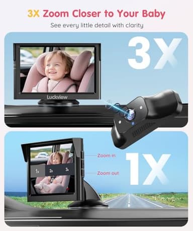 LUCKVIEW BM1 Baby Car Camera for Back Seat & Pet Monitoring, 5'' 1080P Monitor with IR Night Vision, 3X Zoom, Crystal Clear View, Easy 5-Min Wired Installation for Peace of Mind - Image 4