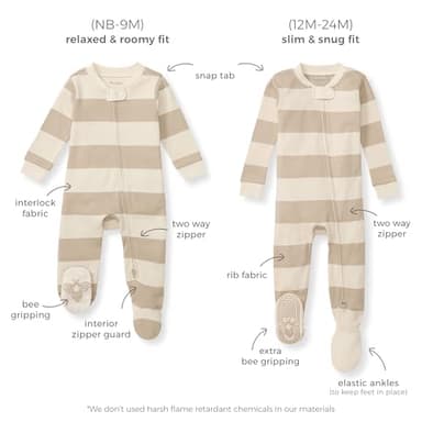 Burt's Bees Baby Baby Boy's Sleeper PJs, 100% Organic Cotton, One-Piece Footie, Zip Up Jumpsuit, Snug Fit Pajamas, Golden Bee, 12 Months - Image 3