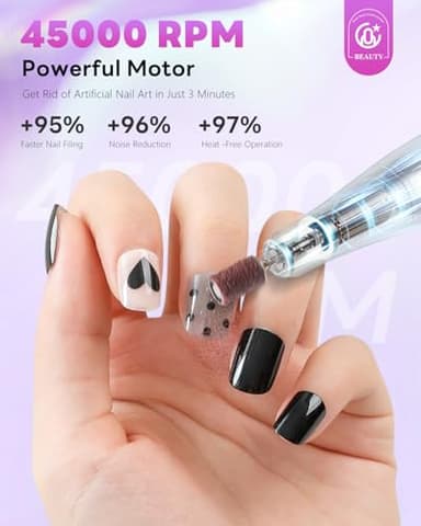 CozyZen Cordless Nail Drill Professional: 45000 RPM Rechargeable Electric Nail File Kit, Portable & Low Noise for Acrylic, Gel Nails, Manicure & Pedicure - Salon & Home Use - Image 2