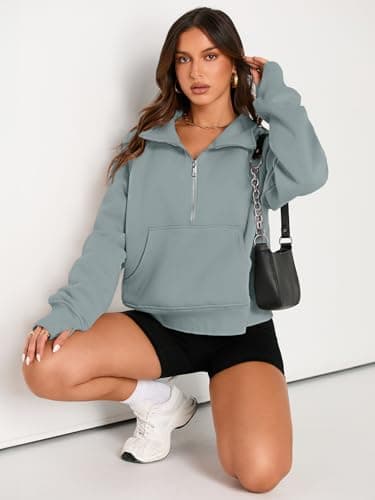 AUTOMET Womens Sweatshirts Half Zip Cropped Pullover Fleece Quarter Zipper Sweater Hoodies 2025 Fall Fashion Outfits Clothes Greygreen Large - Image 5