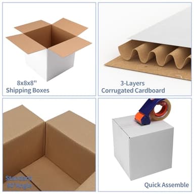 Hoikwo 8x8x8 Shipping Boxes Set of 25, White Corrugated Cardboard Box for Small Business for Packaging Mailing - Image 3