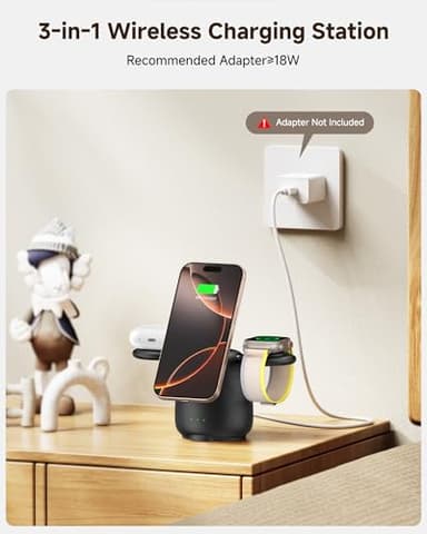 SwanScout Charging Station for MagSafe Charger, 3 in 1 Wireless Charger for iPhone 17/16/15/14/13/12 Series, for Apple Watch Ultra 3/11/10/9/8/7, SwanScout 707M (No Adapter) - Image 3