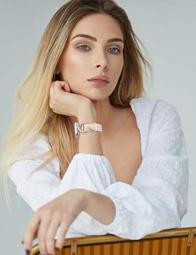 Minyee Leather Band Compatible with Apple Watch 42/44/45/46/49mm Women, Slim Dressy Premium Leather Strap with A-Shape Metal Buckle for iWatch Series 11 10 9 8 7 6 5 4 SE/Ultra 3 2 1,Starlight/Silver - Image 6