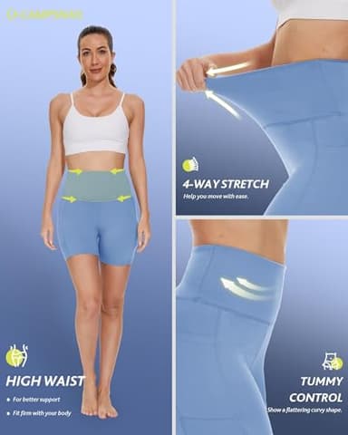 CAMPSNAIL Biker Shorts Women with Pockets - 3"/5"/8" High Waisted Workout Spandex Tummy Control Gym Running Yoga Shorts Light Blue - Image 5