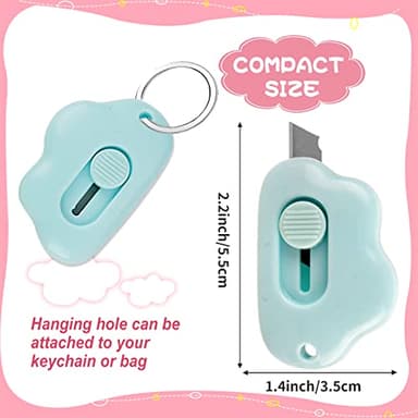 Cute Cloud Box Cutter Retractable, 6Pcs Mini Utility Knife Letter Opener Envelope Slitter, Small Package Opener Paper Cutters with Keychain Hole for Office Home School Stationery DIY Crafts - Image 2