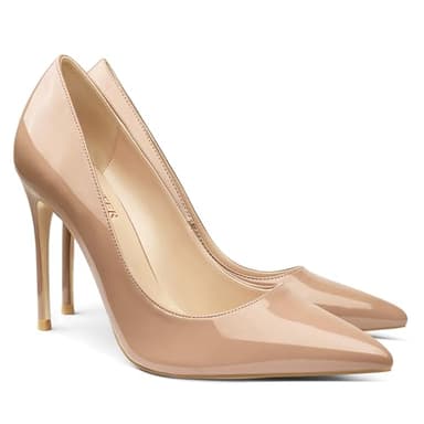 COLETER Women's 4 Inch Pumps Pointy Toe Wedding Dress Shoes Slip on Stiletto Pumps Patent Nude 9US - Image 1