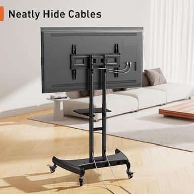 Perlegear Mobile TV Cart for 32-82 Inch Flat/Curved LED/LCD/OLED TVs Rolling TV Stand with Height Adjustable Shelf Max VESA 600x400mm up to 100lbs- Outdoor TV Stand Trolley with Wheels PGTVMC05-1 - Image 7