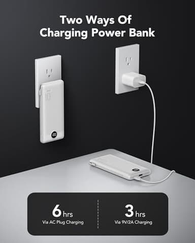 VRURC Portable Charger 10000mAh, Slim Portable Charger with Wall Plug, 22.5W USB Port Fast Charging Power Bank with Cables, 4 Outputs 2 Inputs Travel Essentials Battery for Smartphones-White (1 Pack) - Image 4