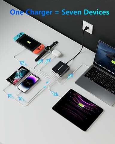 Aluminum Alloy 260W USB C Charger Block GaN III PD 65W Fast USB C Charging Station 7 Ports 65W Laptop Charger for MacBook Pro/Air/iPad Pro/iPhone (Grey Black-5C2A) - Image 4