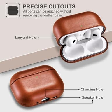 ICARER AirPod Pro 3 Case, 100% Geniune Leather Case, Handmade Top Grade Vintage Cover, Shockproof Protective Cover Support Wireless Charging, Compatible with AirPods Pro 3 2025 Model (Brown) - Image 4