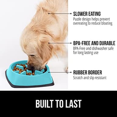 Gorilla Grip Slip Resistant Slow Feeder Dog Bowl,4 Cups,Slows Down Pets Eating,Prevents Overeating,Feed Small&Large Breed Puppy,Puzzle Design,Dogs Pet Bowls for Dry&Wet Food,Turquoise,4 Cup. - Image 2