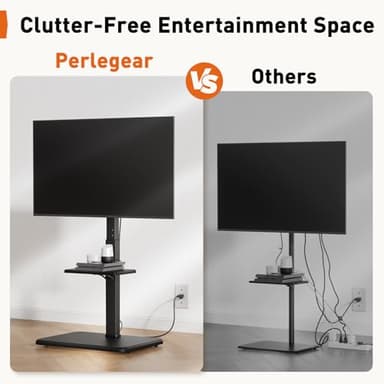 Perlegear Floor TV Stand with Power Outlet, Universal TV Stand for 32-75 inch TVs up to 110 lbs, Height Adjustable Standing TV Mount, Tall TV Mount with Wood Base, Max VESA 600x400mm, PGFS06 - Image 7
