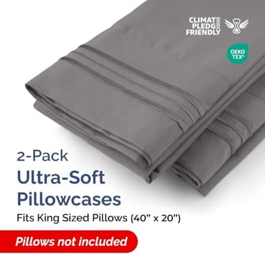 King Pillow Cases Set of 2 - Ultra Soft Hotel Quality Pillowcase Covers - Comfy, Cozy & Wrinkle Free - Shrinkage, Stain & Fade Resistant - Machine Washable Pillow Protectors - 2 Piece Set - Dark Grey - Image 2
