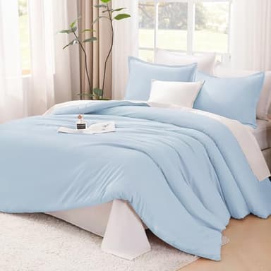 Litanika Comforters Light Blue Queen Size, 3 Pieces Lightweight Solid Bedding Comforter Set, All Season Fluffy Bed Set (90x90In Comforter & 2 Pillowcases) - Image 2