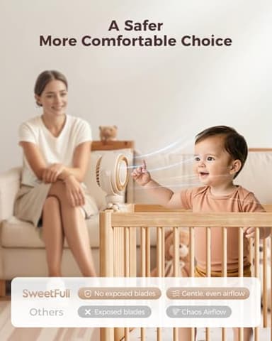 SWEETFULL Baby Stroller Fan - 4000mAh Rechargeable 4-Speed Quiet with LED Display & Night Light, Mini Portable 360° Clip On Safe Fan for Car Seat, Crib, Travel - Brown - Image 2