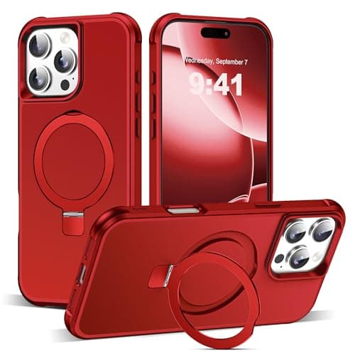 SKYLMW Compatible with iPhone 16 Pro Case with Invisible Magnetic O-Ring Stand Military-Grade Case for iPhone 16 Pro 6.3" [Compatible with Mag-Safe][Great Grip Feeling], Red - Image 1