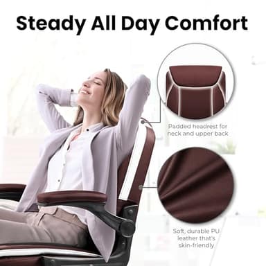 NEO CHAIR Office Desk Computer Chair Ergonomic Executive Mid-Back Leather Gaming Chair with Adjustable Flip-Up Armrests Wheels Swivel for Home Study Task (Brown) - Image 4