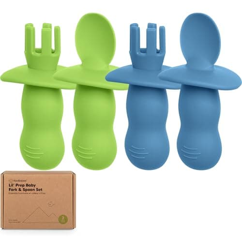 KeaBabies 4-Pack Silicone Baby Spoons and Forks Set - Baby Led Weaning Utensils 6-12 Months, Self Feeding Toddler Spoon & Fork for Training, Teething, Easy to Hold, BPA-Free Silicone (Kea) - Image 1