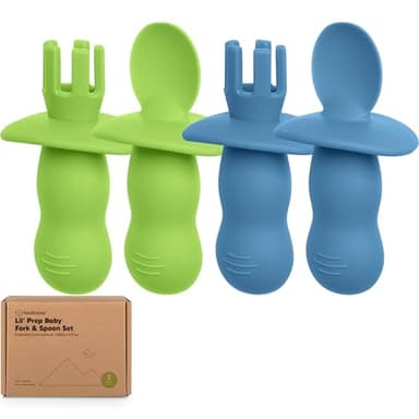KeaBabies 4-Pack Silicone Baby Spoons and Forks Set - Baby Led Weaning Utensils 6-12 Months, Self Feeding Toddler Spoon & Fork for Training, Teething, Easy to Hold, BPA-Free Silicone (Kea) - Image 1