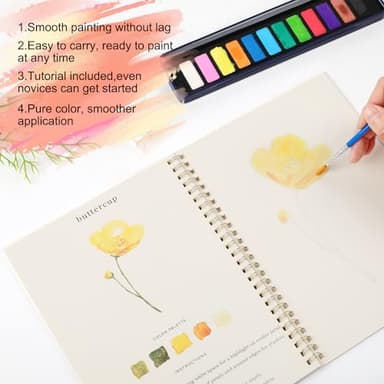 Watercolor Workbooks - Flowers, Beginner-Friendly Watercolor Workbooks, 12 Colors Water color Book Paint Set with Paint Brush - Image 3