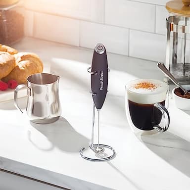 Powerful Handheld Milk Frother, Mini Milk Frother Wand, Battery Operated Stainless Steel Drink Mixer - Frother Stand for Milk Coffee, Lattes, Cappuccino, Frappe, Matcha, Hot Chocolate. Gift - Image 2