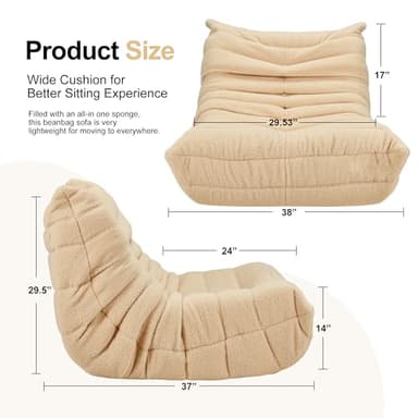 Bean Bag Chairs for Adults Giant Bean Bag Chair Memory Foam BeanBag Chair Big Bean Bag Sofa with Filler Faux Fur Fireside Beanbags Lazy Sofa for Living Room Bedroom Dorm Office (Khaki Teddy) - Image 2