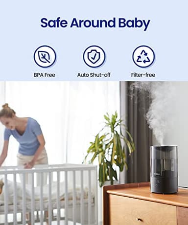 ROSEKM Humidifiers for Bedroom, 2.0L Cool Mist Humidifier for Home Plant and Baby Nursery, Quiet Ultrasonic Humidifier with 360° Nozzle, Auto Shut-Off, Filterless, Black - Image 5
