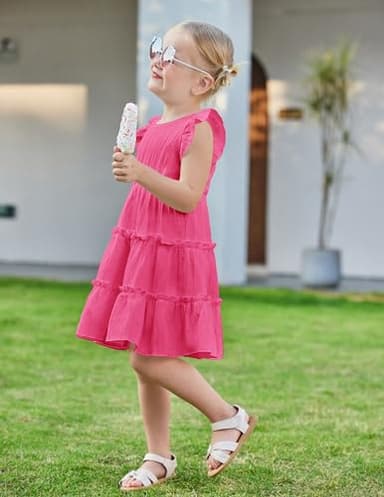 Arshiner Toddler Hot Pink Girls Dress Ruffle Sleeveless Tiered Swing Twirly Dresses Cute Summer Beach Sundress 2T - Image 5