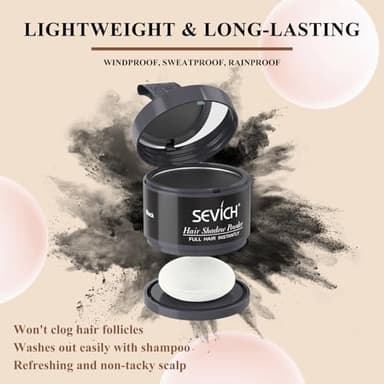 Instantly Hairline Shadow - SEVICH Powder for Grey Hair Root Touch Up, Thinning Hairline & Eyebrows/Beard Line, Windproof & Sweatproof, Brown - Image 3