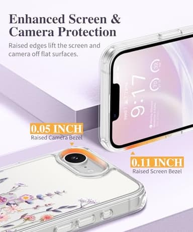 GVIEWIN for iPhone 16e Case with Screen Protector,[Non-Yellowing][Military-Grade Protection] Hard PC&TPU Bumper,Floral Shockproof Protective Clear Phone Case for iPhone 16E 2025(Floratopia/Colorful) - Image 5