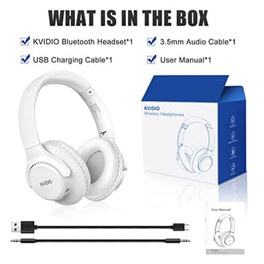 KVIDIO Bluetooth Headphones Over Ear, 65 Hours Playtime Wireless Headphones with Microphone, Foldable Lightweight Headset with Deep Bass, HiFi Stereo Sound Low Latency for Laptop PC Cellphone - Image 8