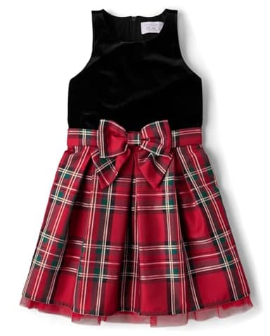 The Children's Place,Girls,Sleeveless Dressy Dresses,Classic Red Plaid Velour,5 - Image 1