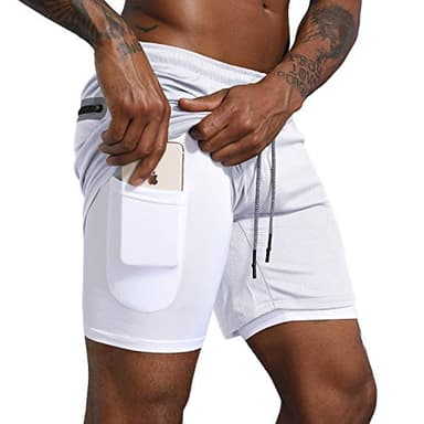 Leidowei 2 in 1 Running Sport Shorts for Men Quick Drying Breathable with Built-in Pocket White L - Image 1