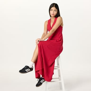 The Drop Women’s Blanca Linen Button Front V-Neck Maxi Dress, Crimson, S - Image 4