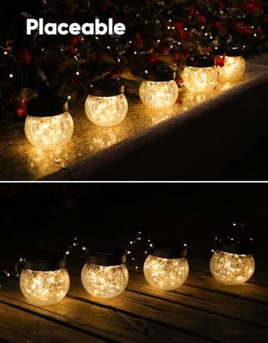 PARTPHONER Solar Lanterns Solar Lights Outdoor Waterproof 6-Pack, Solar Powered Hanging Lights Cracked Glass Hanging Globes for Christmas Decoration, Shepherd Hook, Garden Tree Ornaments - Image 6