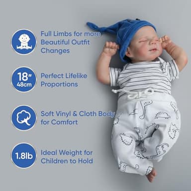 WOOROY Realistic Reborn Baby Dolls Boy - 18-Inch Newborn Baby Dolls with Soft Cloth Body Sleeping Lifelike Reborn Baby Dolls Birthday Gift for Kids Age 3+ - Image 2
