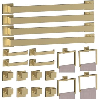 20-Piece Brushed Gold Bathroom Accessories Set – 23.6" Towel Bar, Towel Ring, Toilet Paper Holder & Hooks, Wall Mounted Bathroom Hardware, Rust & Corrosion-Resistant, Ideal for Modern Bathrooms - Image 1