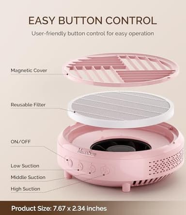 MelodySusie Compact Nail Dust Collector,Hpro 3800RPM Vacuum Fan Dust Extractor with Reusable Filter for Salon & Home - Image 6