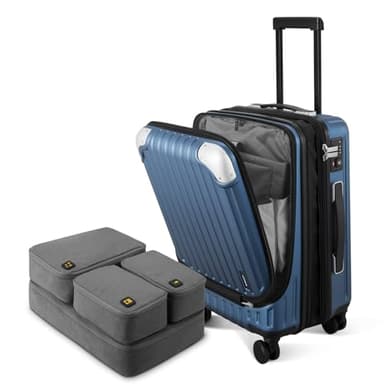 LEVEL8 Grace Carry On Luggage Airline Approved, 20 Inch Expandable Hardside Carry On Suitcase With Wheels, Abs+Pc Small Luggage with Tsa Lock, Blue, 20-Inch - Image 1
