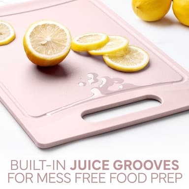 COOK WITH COLOR Non-Slip Cutting Board Set – Kitchen Essentials with Easy Grip Handle for Meat, Veggies, and Fruits, 4 Cutting Boards, Pink - Image 5