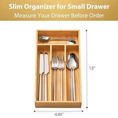 Umilife Bamboo Kitchen Drawer Organizer, 7 Inch Silverware Utensils Tray Holder for Small Drawer, Wood Caddy for Flatware Cutlery Knives - Image 5