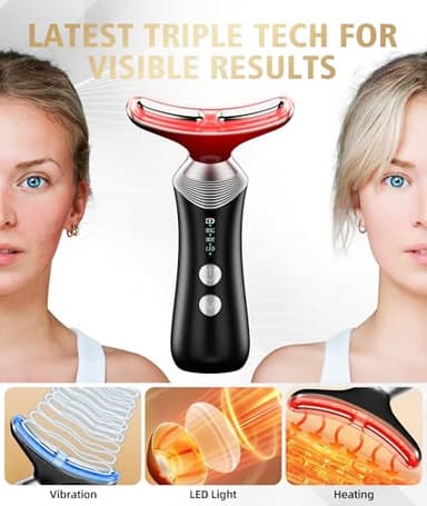 Dopsikn 9-in-1 Red-Light-Therapy-for-Face-and-Neck, Portable Facial Massager Tool with Adjustable Vibration & Thermals for Wrinkles, Double Chin, Black - Image 2